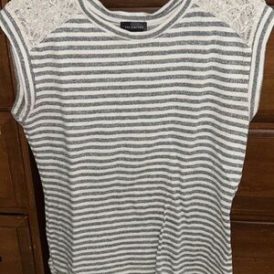 The Limited Gray and White Striped Top with Lace Accents